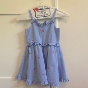 Girls' Light Blue Ruffle Summer Dress with Flag Embroidery
